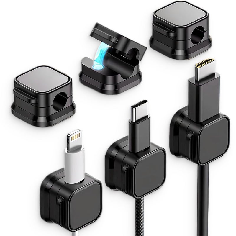 Rexez Pack of 6 Cable Holder, Cable Organiser, Cable Holder's, Self-Adhesive, Magnetic Cable's Holder, Cable Attachment, Cable Holder for Wall, USB, Audio Cable's, Charging Cable, Bedside Table - Image 1