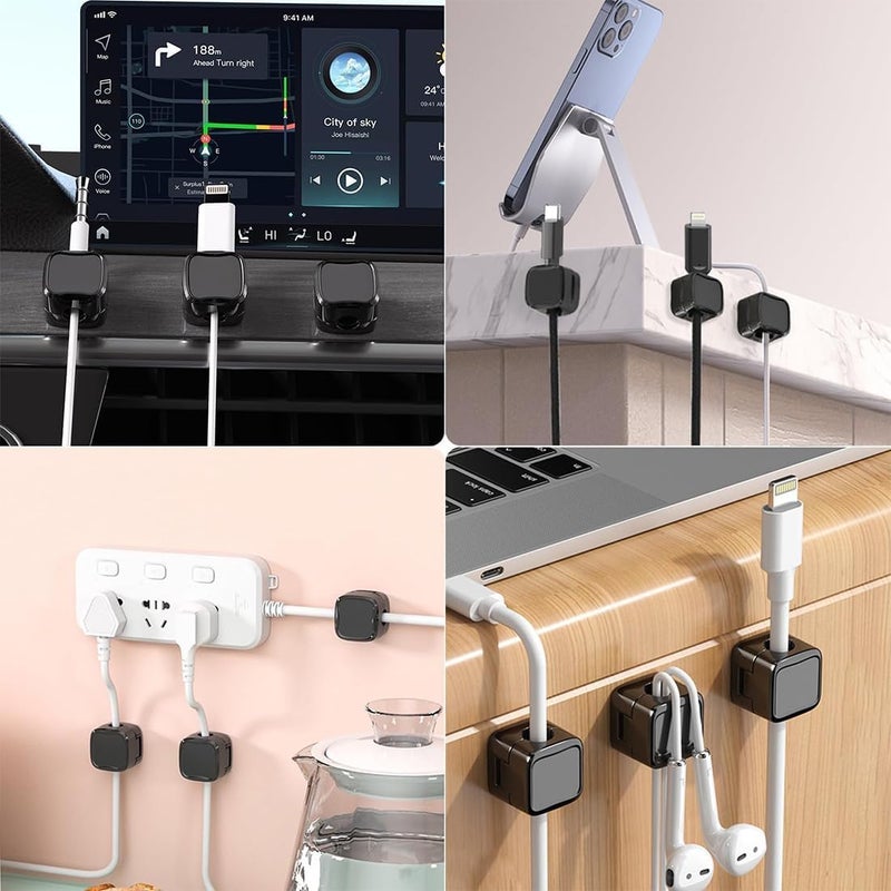 Rexez Pack of 6 Cable Holder, Cable Organiser, Cable Holder's, Self-Adhesive, Magnetic Cable's Holder, Cable Attachment, Cable Holder for Wall, USB, Audio Cable's, Charging Cable, Bedside Table - Image 4