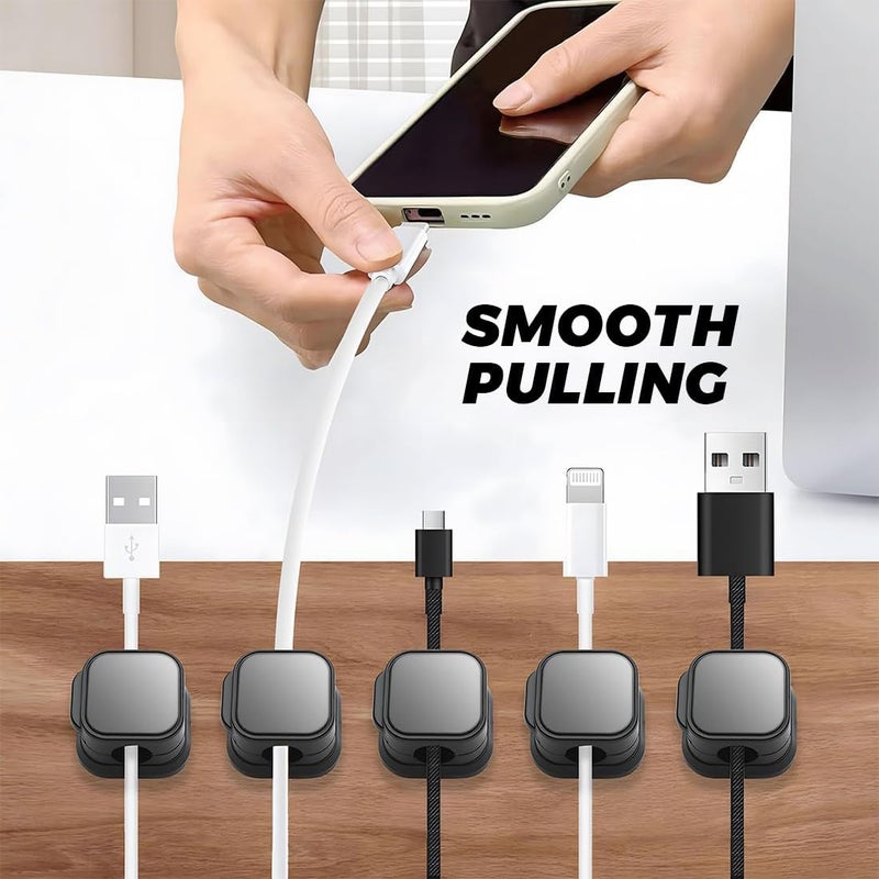 Rexez Pack of 6 Cable Holder, Cable Organiser, Cable Holder's, Self-Adhesive, Magnetic Cable's Holder, Cable Attachment, Cable Holder for Wall, USB, Audio Cable's, Charging Cable, Bedside Table - Image 2