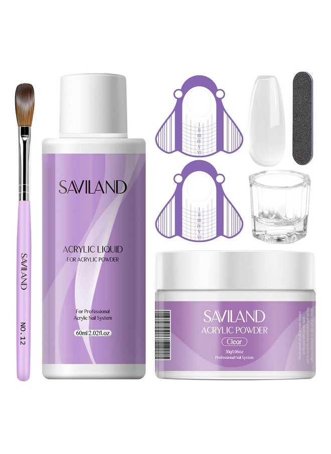 Saviland - SAVILAND Acrylic Nail Kit - 30g Clear Acrylic Powder & 60ml Acrylic Liquid Set with Nail Brush Nail Forms Tools Extension Nail Kit for Beginners with Everything for Home DIY Salon Nails Application - Image 1