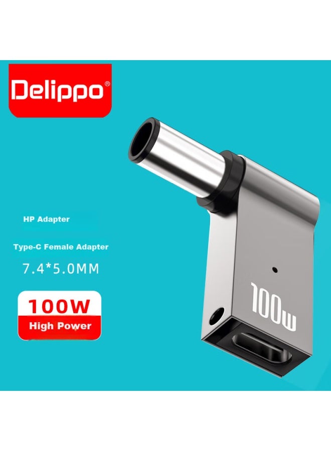 Delippo Hp Laptop 100w Adapter, Type-c To 7.4*5.0mm Large Port With Pin, Compatible With Hp 520/4411s/4446s/cq40/90w65w - Image 1