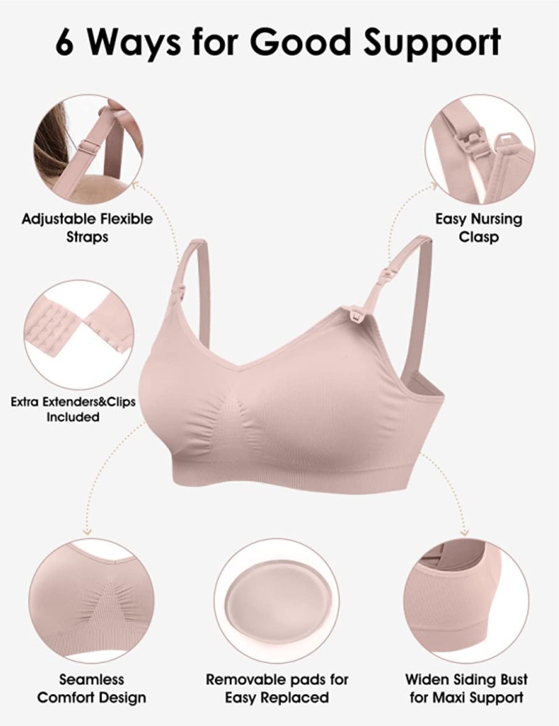 HOFISH 3PACK Full Bust Seamless Nursing Maternity Bras 3Pack Black,Grey,Elegant Pink Large - Image 2