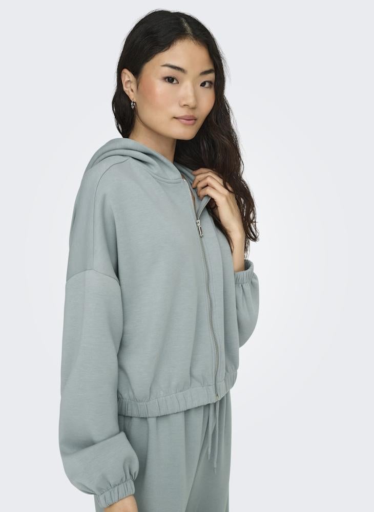 اونلي اونلسكارليت سويت شيرت بغطاء رأس وسحاب وأكمام طويلة - Image 3