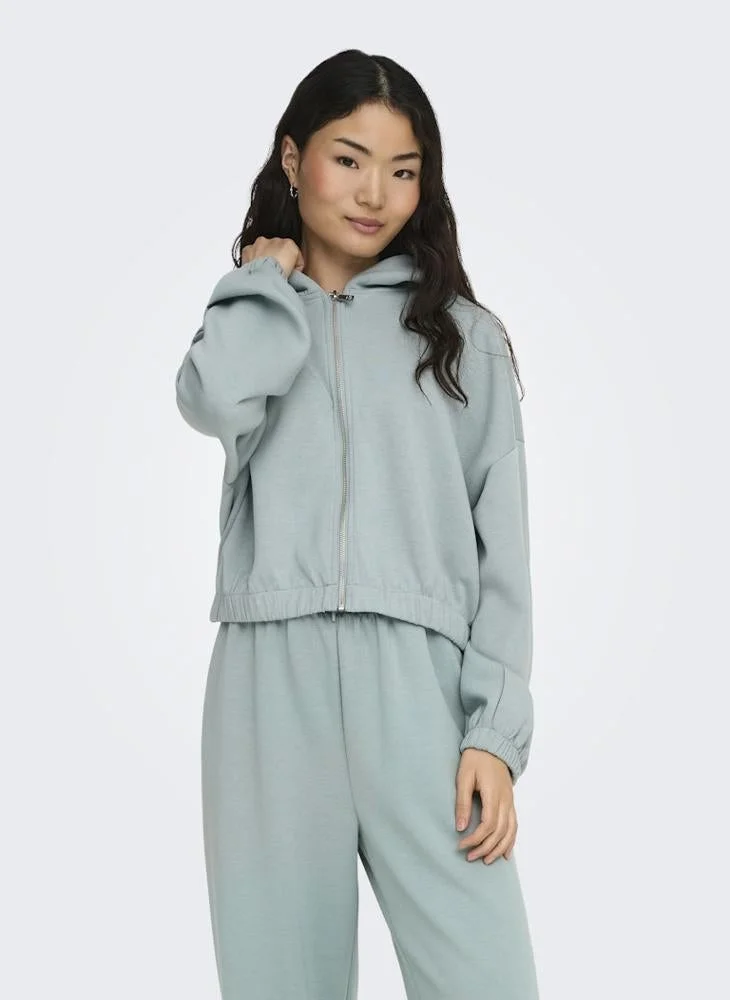 اونلي اونلسكارليت سويت شيرت بغطاء رأس وسحاب وأكمام طويلة