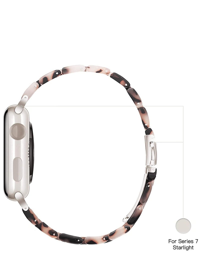 Y&D Apple Watch Band - Fashion Resin Series 7 band Starlight Compatible with Copper Stainless Steel Buckle for 8 SE 6 5 4 3 2 1 Tortoise Flower, 38mm/40mm/41mm  - Image 5
