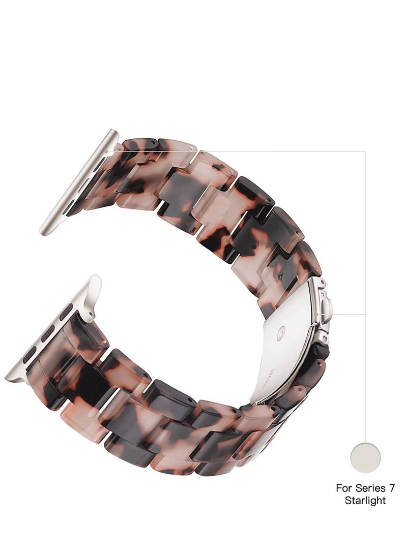 Y&D Apple Watch Band - Fashion Resin Series 7 band Starlight Compatible with Copper Stainless Steel Buckle for 8 SE 6 5 4 3 2 1 Tortoise Flower, 38mm/40mm/41mm  - Image 4