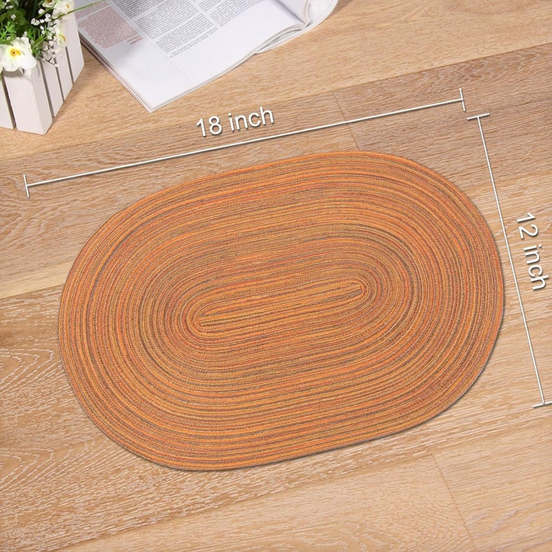 Noctiflorous Noctiflorous Oval Braided Placemats Set of 4 Woven 12x18 Inch Non Slip Washable Heat Resistant Place Mats Round Tablemats for Dining Kitchen Party Daily Table Decor Dinner Mats 06 Brown Orange 4 - Image 2