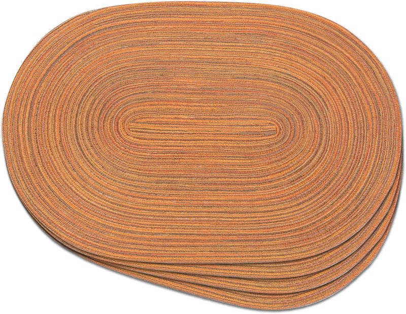Noctiflorous Noctiflorous Oval Braided Placemats Set of 4 Woven 12x18 Inch Non Slip Washable Heat Resistant Place Mats Round Tablemats for Dining Kitchen Party Daily Table Decor Dinner Mats 06 Brown Orange 4 - Image 1