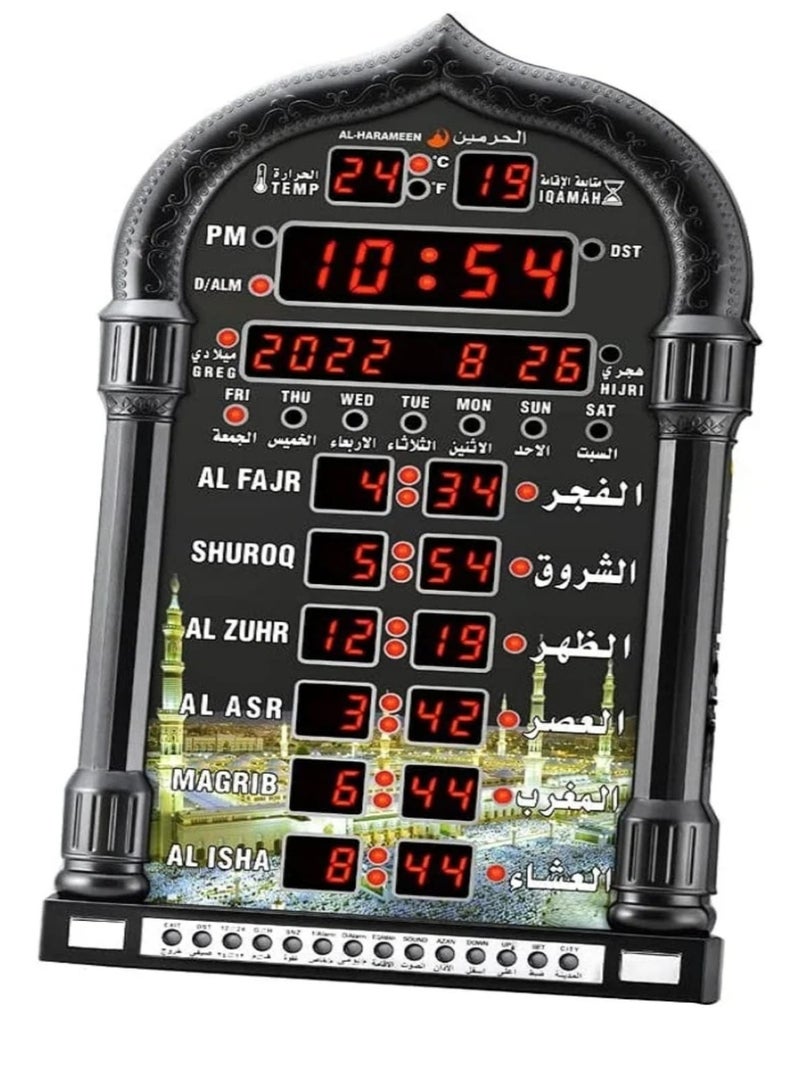ساعة حائط رقمية إسلامية بتقنية LEDساعة حائط لأ وقات الصلاة في المسجد ساعة مسجد مع أذان كامل أسود