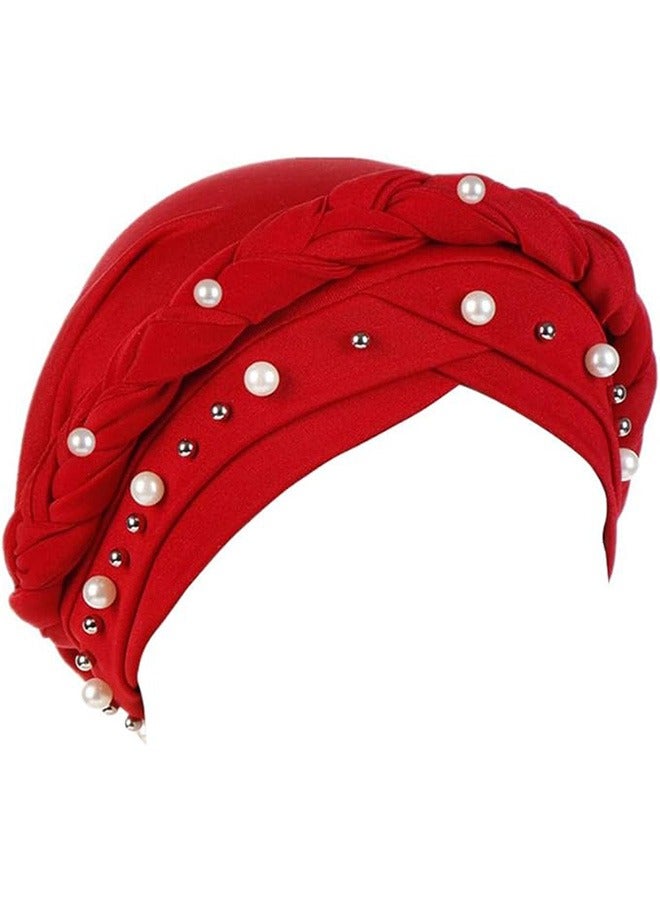 joyzzz Women Hijab Beading Pearl Braid Turban  Chemo Beanies Bandana Headwrap Cap - Image 1