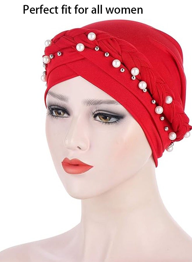 joyzzz Women Hijab Beading Pearl Braid Turban  Chemo Beanies Bandana Headwrap Cap - Image 5