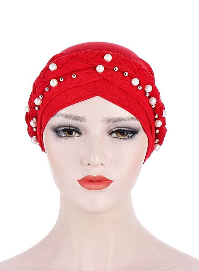 joyzzz Women Hijab Beading Pearl Braid Turban  Chemo Beanies Bandana Headwrap Cap - Image 4