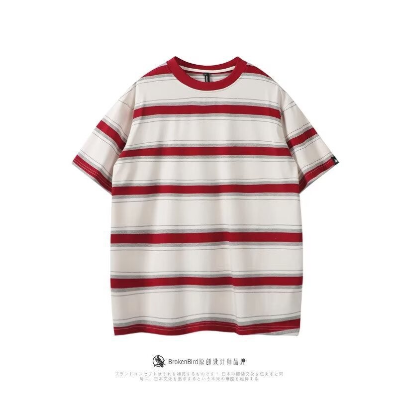 American Style Casual Striped Short-Sleeved T-Shirt Men'S Fashion Brand Breathable T-Shirt Loose Round Neck Half-Sleeved Top - Image 3