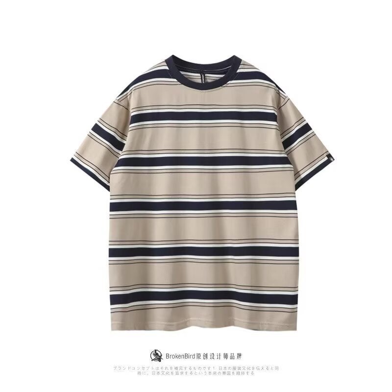 American Style Casual Striped Short-Sleeved T-Shirt Men'S Fashion Brand Breathable T-Shirt Loose Round Neck Half-Sleeved Top - Image 5