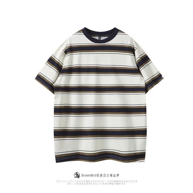 American Style Casual Striped Short-Sleeved T-Shirt Men'S Fashion Brand Breathable T-Shirt Loose Round Neck Half-Sleeved Top - Image 4