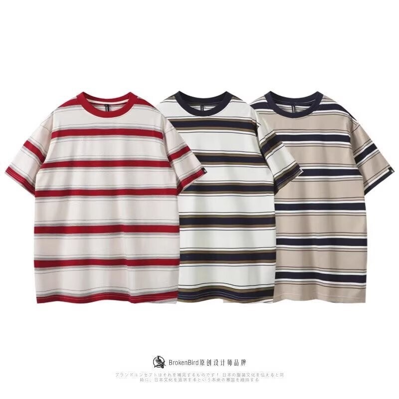 American Style Casual Striped Short-Sleeved T-Shirt Men'S Fashion Brand Breathable T-Shirt Loose Round Neck Half-Sleeved Top - Image 2