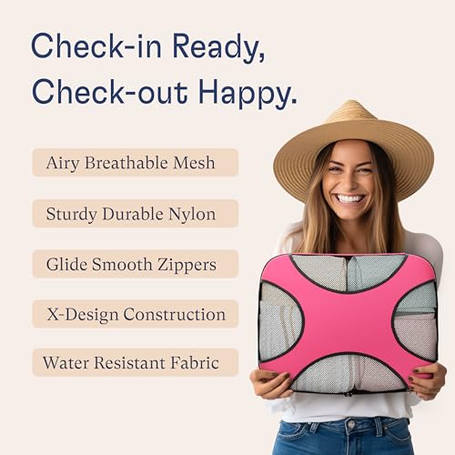 Shacke Premium 5 Packing Cubes Set - Lightweight Mesh Travel Luggage Organizers with Laundry Bag, 5-Piece Suitcase Storage System (Precious Pink) - Image 5