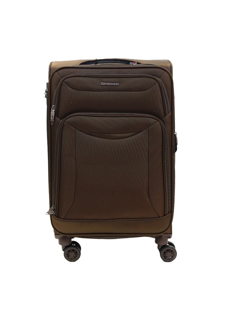 GIORDANO - GIORDANO Casablanca Series Check-In Medium Suitcase Brown, Soft Nylon Lightweight Durable Expandable 4 Wheels Luggage Trolley Bag 24" With Secure 3 Digit Number Lock. - Image 1
