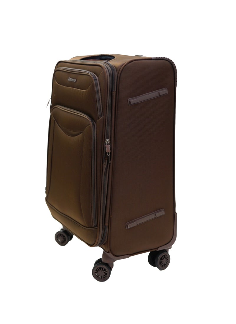 GIORDANO - GIORDANO Casablanca Series Check-In Medium Suitcase Brown, Soft Nylon Lightweight Durable Expandable 4 Wheels Luggage Trolley Bag 24" With Secure 3 Digit Number Lock. - Image 1