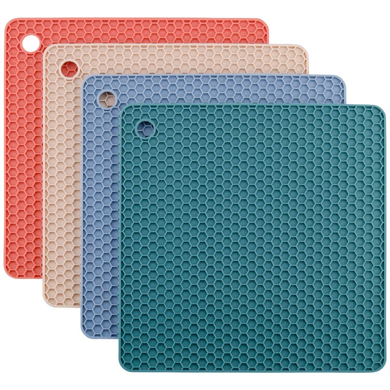 Smithcraft Silicone Trivets for Hot Dishes Pots and Pans Hot Pads for Kitchen Mixing Color Silicone Pot Holders Mats for Kitchen Quartz Counter Heat Resistant Mat Flexible Table Trivet Mat Set 4