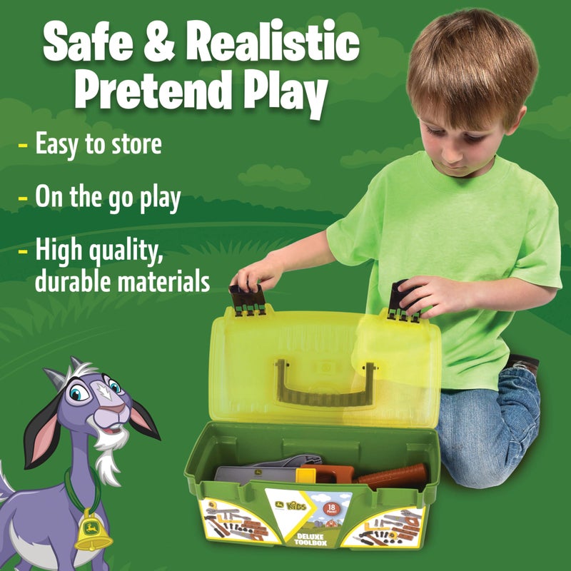 John Deere 18 Piece Deluxe Tool Box, Construction Playset with Tape Measure and Tools, Interactive Building Toys, Preschool Toys for Boys and Girls - Image 3