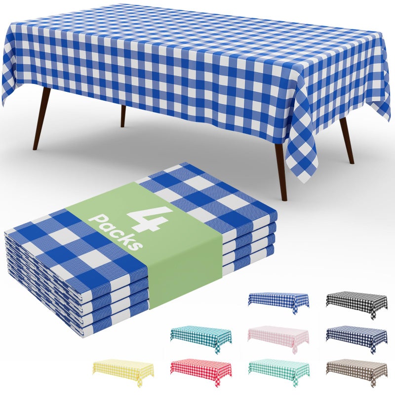 misaya 4 Packs Buffalo Disposable Table Cloth, 54 x 108 Inch Waterproof Plastic Tablecloth, Rectangle Blue and White Checkered Table Covers for Picnic, Birthday, Party - Image 1