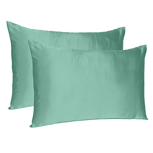 Oussum Satin Silk Pillowcase Pillow Case Covers with Envelop Closure for Hair and Skin Home Bed Decor Set of 2 Pillowcase Free 3 pcs scrunchies (Standard, Frosty Spruce) - Image 1