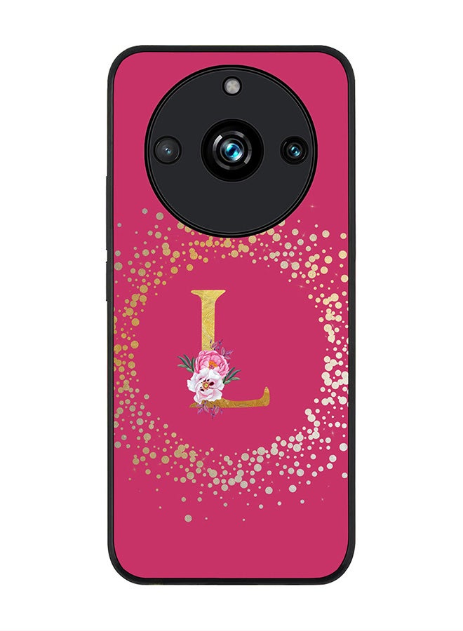 Stylizedd Rugged Black Edge case for Realme 11 Pro/Realme 11 Pro+, Slim fit Flexible   Custom Monogram Initial Letter Floral Pattern Alphabet - L (Dark Pink Rose) - Image 1