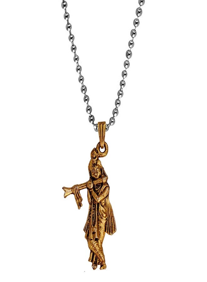 Sullery Lord Shree Krishna Vishnu Venkatesha Locket with Chain Gold Brass Religious Spiritual Jewellery Pendant Necklace Chain for Men and Boys - Image 1