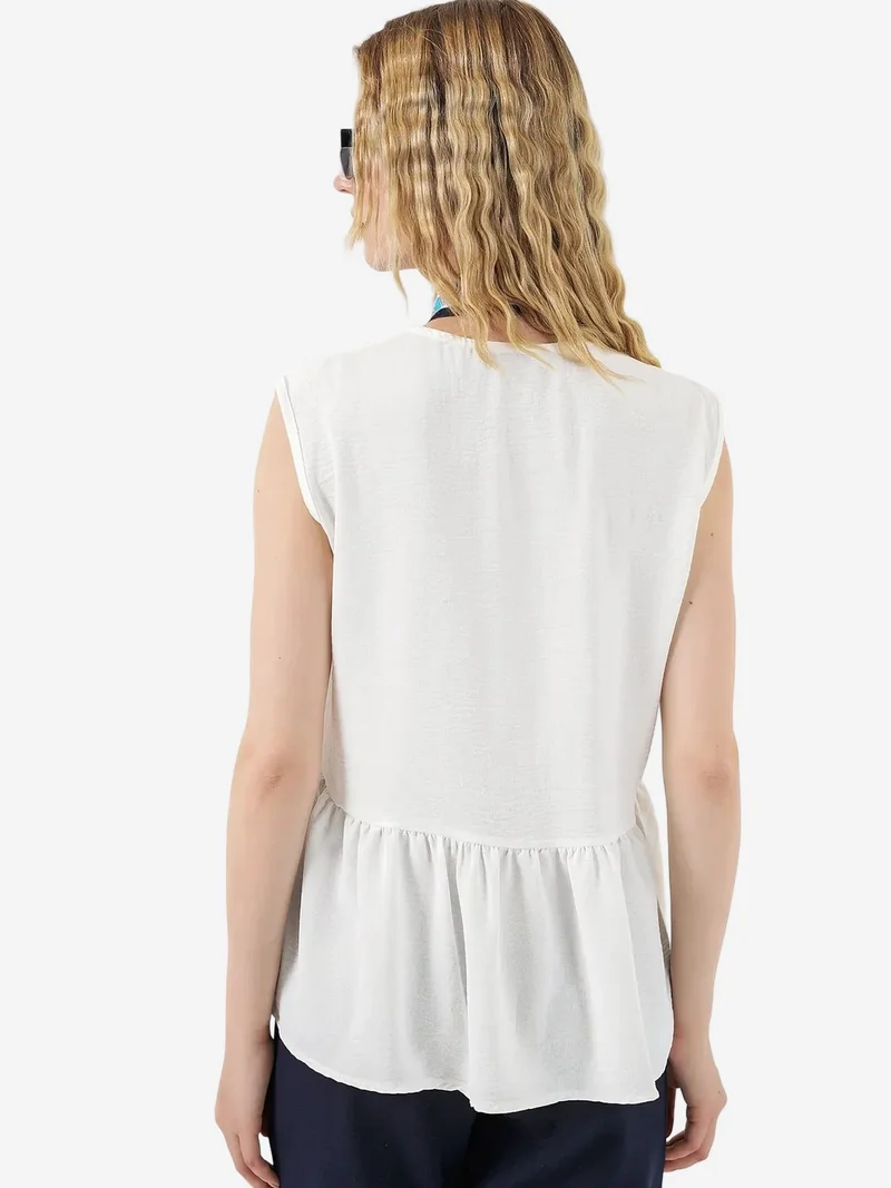 Big Dart White BDART V-Neck Buttoned Sleeveless Blouse for Women | Best Price UAE