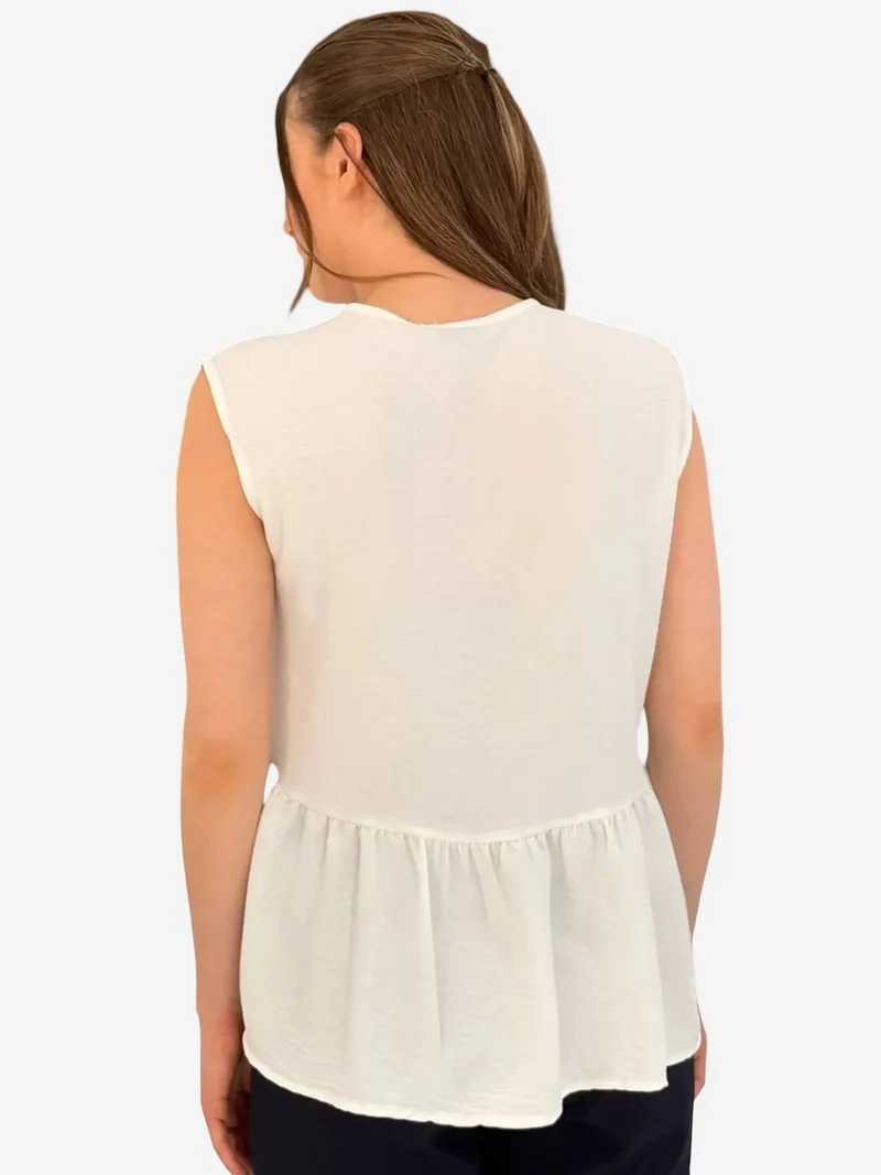 Big Dart White BDART V-Neck Buttoned Sleeveless Blouse for Women | Best Price UAE