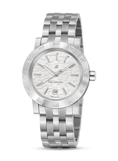 Guy Laroche Alex Gents 40mm Swiss Quartz Watch with White Textured Dial, Stainless Steel Bracelet & Sapphire Glass