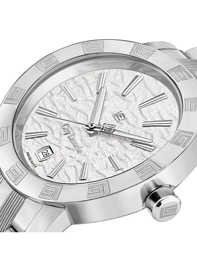Guy Laroche Alex Gents 40mm Swiss Quartz Watch with White Textured Dial, Stainless Steel Bracelet & Sapphire Glass