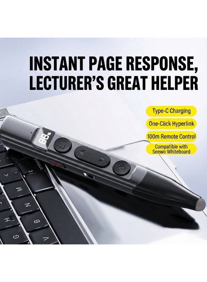 2-in-1 Wireless Presenter & Touchscreen Stylus Pen with Smart Digital Display – Upgraded 2.4G Chip, 100m Range, 90-Day Battery Life, Magnetic USB Receiver (Black) - Image 2