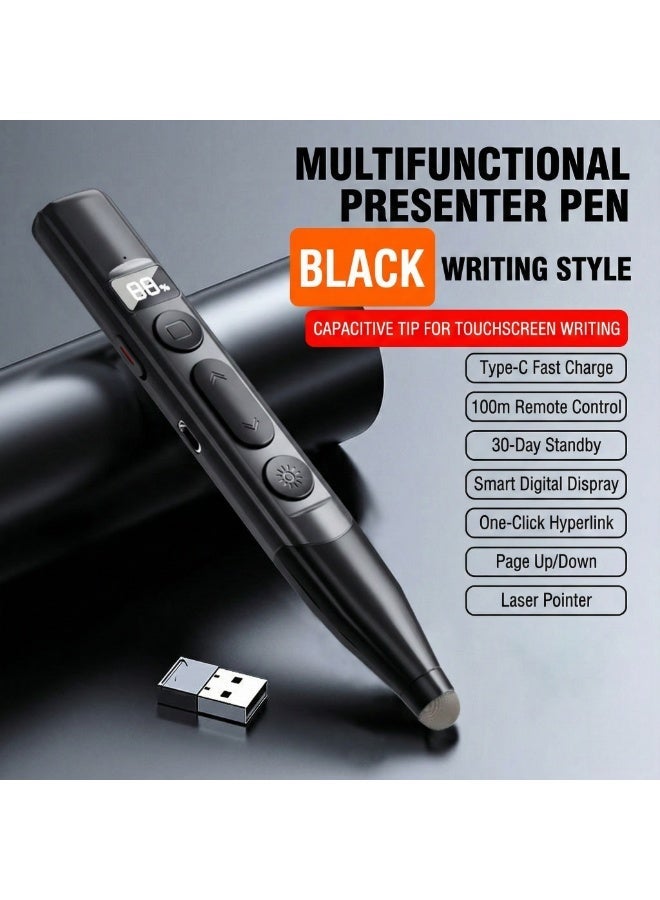 2-in-1 Wireless Presenter & Touchscreen Stylus Pen with Smart Digital Display – Upgraded 2.4G Chip, 100m Range, 90-Day Battery Life, Magnetic USB Receiver (Black) - Image 1