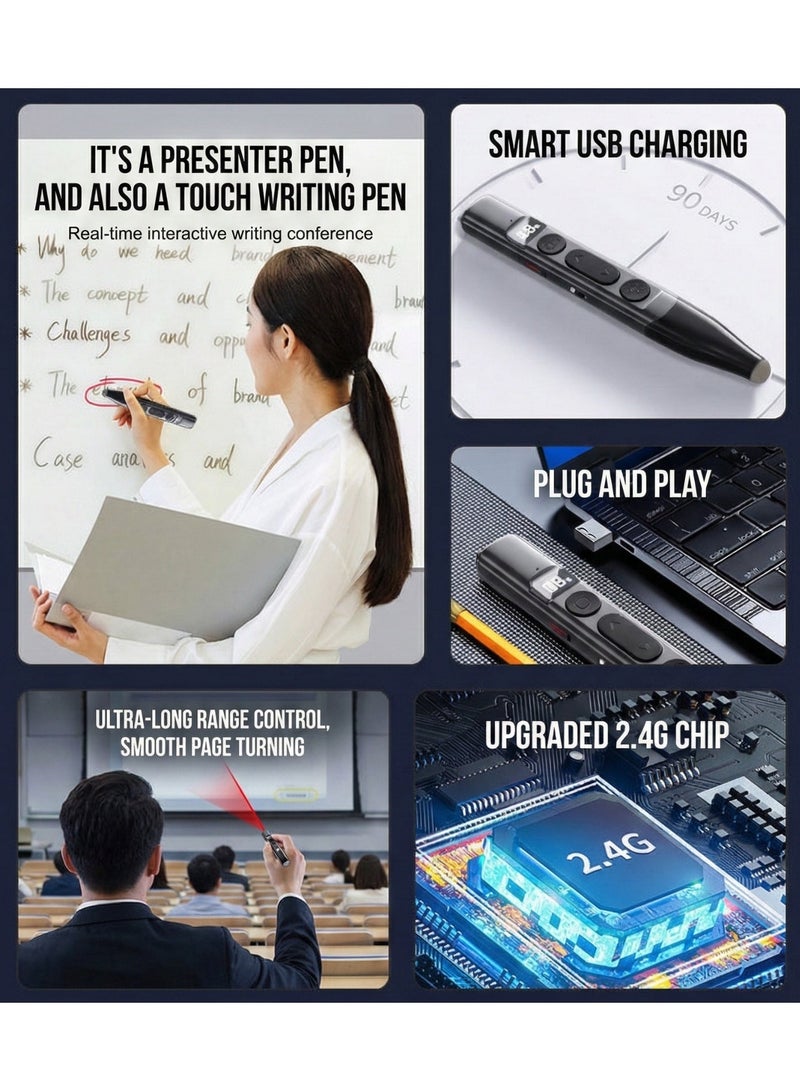 2-in-1 Wireless Presenter & Touchscreen Stylus Pen with Smart Digital Display – Upgraded 2.4G Chip, 100m Range, 90-Day Battery Life, Magnetic USB Receiver (Black) - Image 4