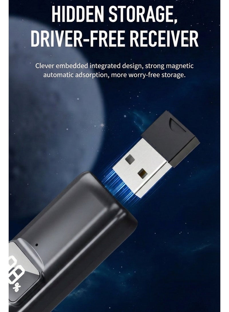 2-in-1 Wireless Presenter & Touchscreen Stylus Pen with Smart Digital Display – Upgraded 2.4G Chip, 100m Range, 90-Day Battery Life, Magnetic USB Receiver (Black) - Image 5