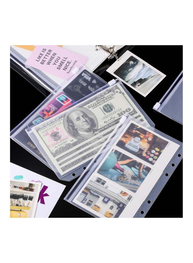 Binder Pockets A6 Size 6 Holes Zipper Folders for 6-Ring Notebook Loose Leaf Bags Waterproof PVC Pouch Document Filing Cash Budget Envelopes 15Pcs - Image 4