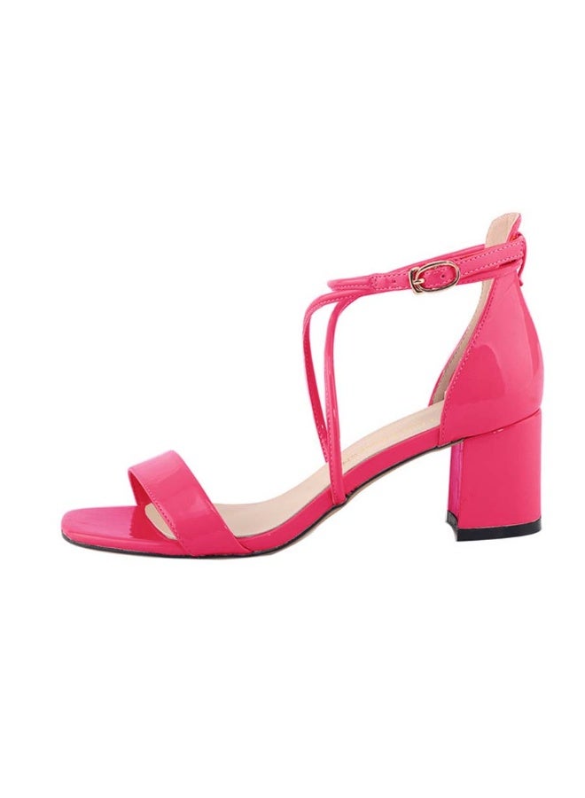Loquat One-Strap Flannel Open-Toe Versatile Chunky-Heel Sandals 3-5cm Rose Red - Image 2