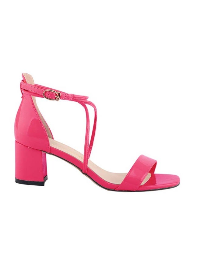 Loquat One-Strap Flannel Open-Toe Versatile Chunky-Heel Sandals 3-5cm Rose Red - Image 1