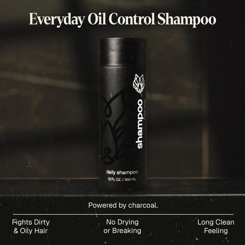 Black Wolf Mens Shampoo for Oily Hair, 12 Fl Oz - Charcoal-Infused Oil Control Shampoo with Moisturizing & Deep Cleansing Formula Hydrates & Nourishes Scalp - Daily Hair Care for Men - Image 2