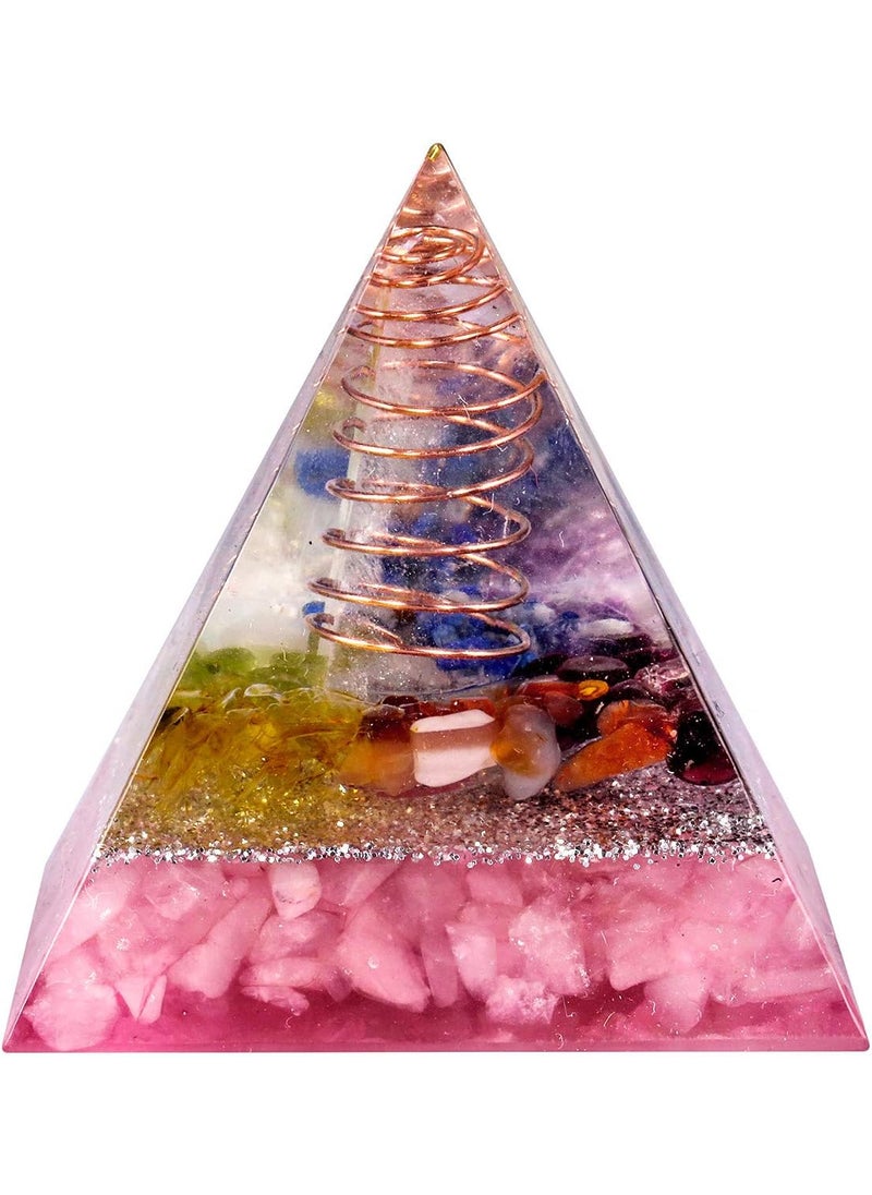 SUNYIK SUNYIK Chip Stone Orgone Pyramid, Healing Crystal Point Copper Energy Generator Protection Metaphysical Chakra Reiki 1.96", Rose Quartz 