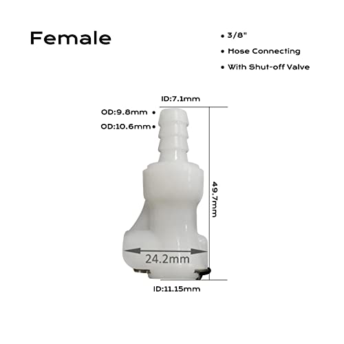 BBTUS 1/4" 3/8" 5/16" Plastic Hose Barb In-Line Quick Connector, Quick Release Vacuum Disconnect Coupling, Shut-Off Valved Insert Tube Quick Connect Fittings (1 Male+ 1 Female)(3/8") - Image 2