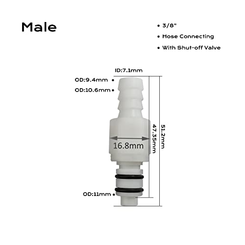 BBTUS 1/4" 3/8" 5/16" Plastic Hose Barb In-Line Quick Connector, Quick Release Vacuum Disconnect Coupling, Shut-Off Valved Insert Tube Quick Connect Fittings (1 Male+ 1 Female)(3/8") - Image 3
