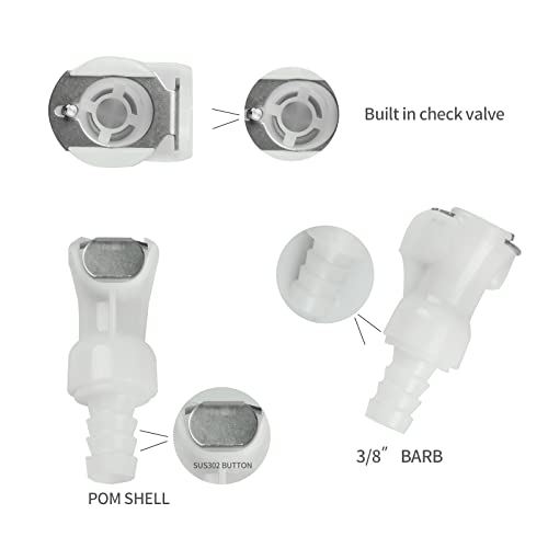 BBTUS 1/4" 3/8" 5/16" Plastic Hose Barb In-Line Quick Connector, Quick Release Vacuum Disconnect Coupling, Shut-Off Valved Insert Tube Quick Connect Fittings (1 Male+ 1 Female)(3/8") - Image 4