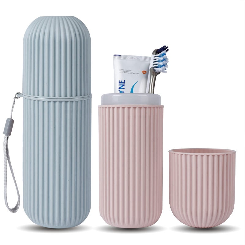 UCEC Toothbrush Travel Case, 8.2 Inch Longer Holder, Portable for Traveling Camping Business Trip School Bathroom, 2 Pack (Blue, Pink) - Image 1