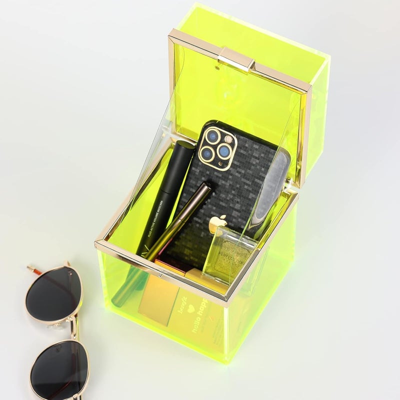 WJCD Cute Clear Acrylic Plastic Neon Hard Frame Party Clutch Purse with Gold Chain Strap - Image 4
