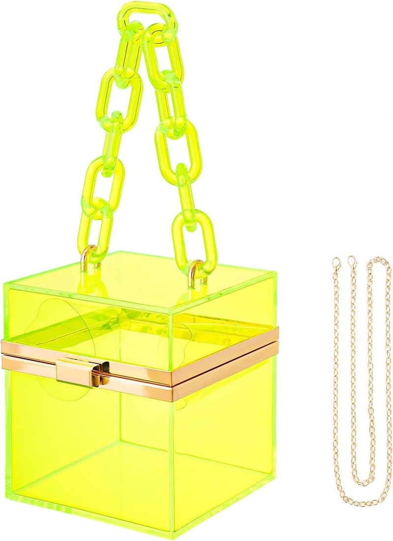 WJCD Cute Clear Acrylic Plastic Neon Hard Frame Party Clutch Purse with Gold Chain Strap - Image 1