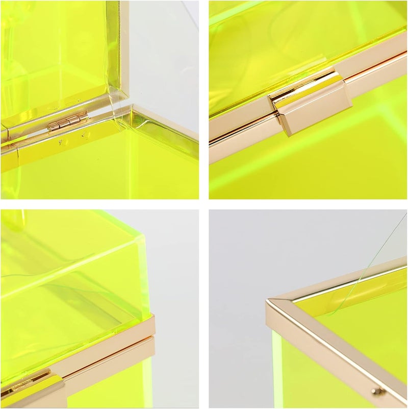 WJCD Cute Clear Acrylic Plastic Neon Hard Frame Party Clutch Purse with Gold Chain Strap - Image 3