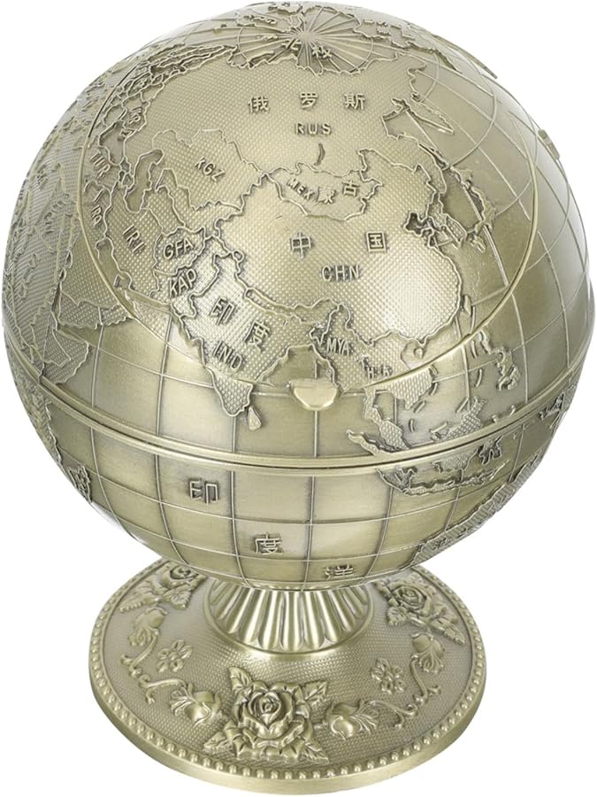 Vintage Globe Ashtray with Lid Windproof Antique Style Desktop Decoration - Image 1